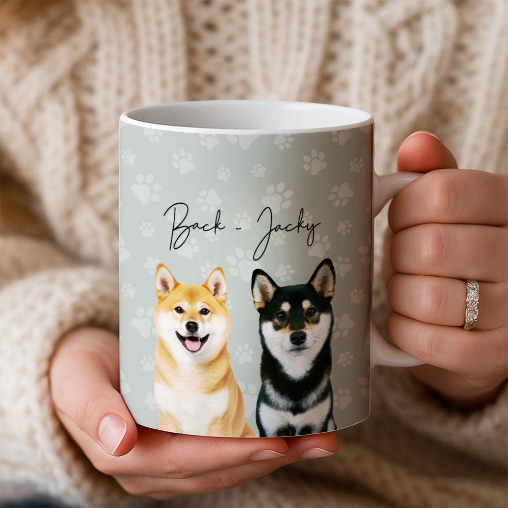Custom Photo Pet Dog Cat Mug – Personalized Pet Face with Paw Pattern Style 3 TH99