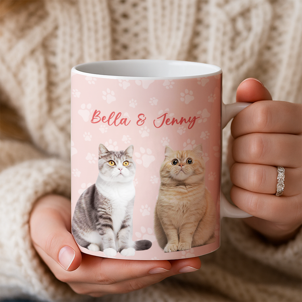 Personalized Pet Photo and Name Mug – Custom Dog or Cat Cup with Paw Design, Cute Pet Lover Gift, Custom Ceramic Coffee Mug, Unique Pet Present TH99