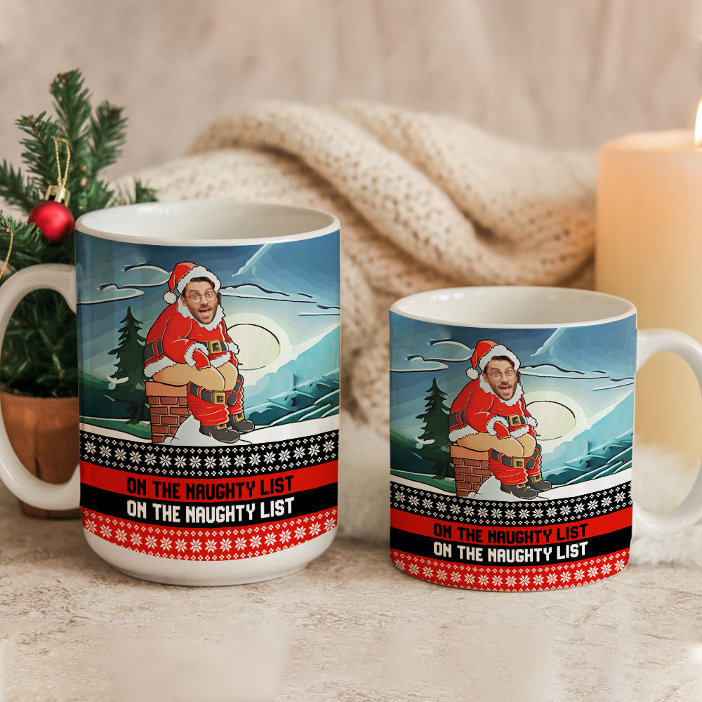 Personalized Photo Face Funny Naughty List Christmas Mug – Custom Face Xmas Gift TH99