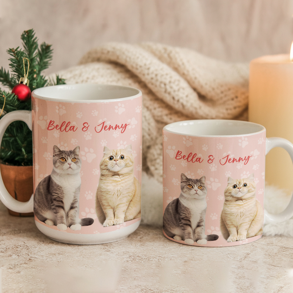 Personalized Pet Photo and Name Mug – Custom Dog or Cat Cup with Paw Design, Cute Pet Lover Gift, Custom Ceramic Coffee Mug, Unique Pet Present TH99