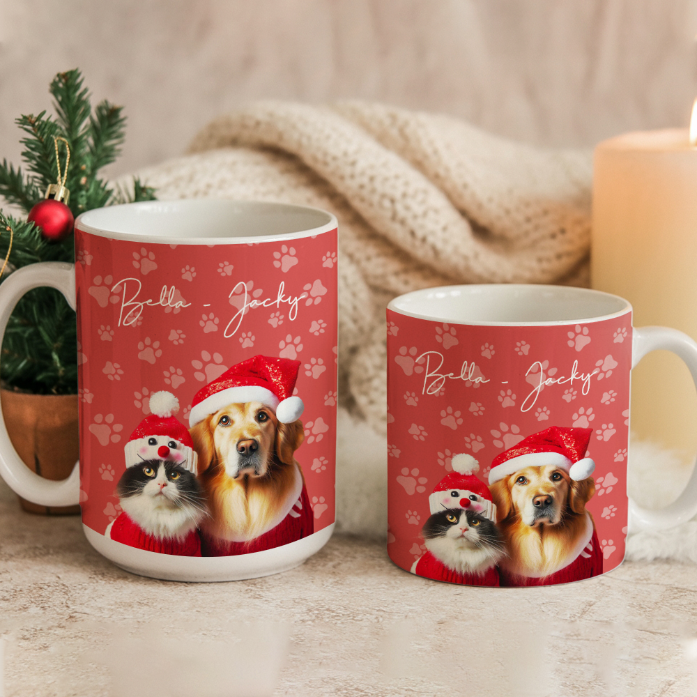 Custom Photo Pet Dog Cat Mug – Personalized Pet Face with Paw Pattern Style 5 TH99