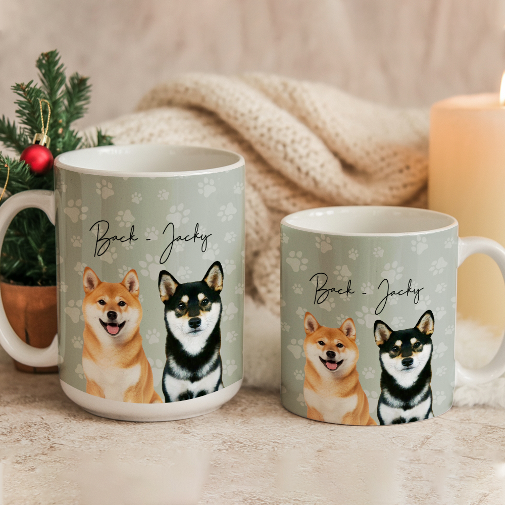 Custom Photo Pet Dog Cat Mug – Personalized Pet Face with Paw Pattern Style 3 TH99