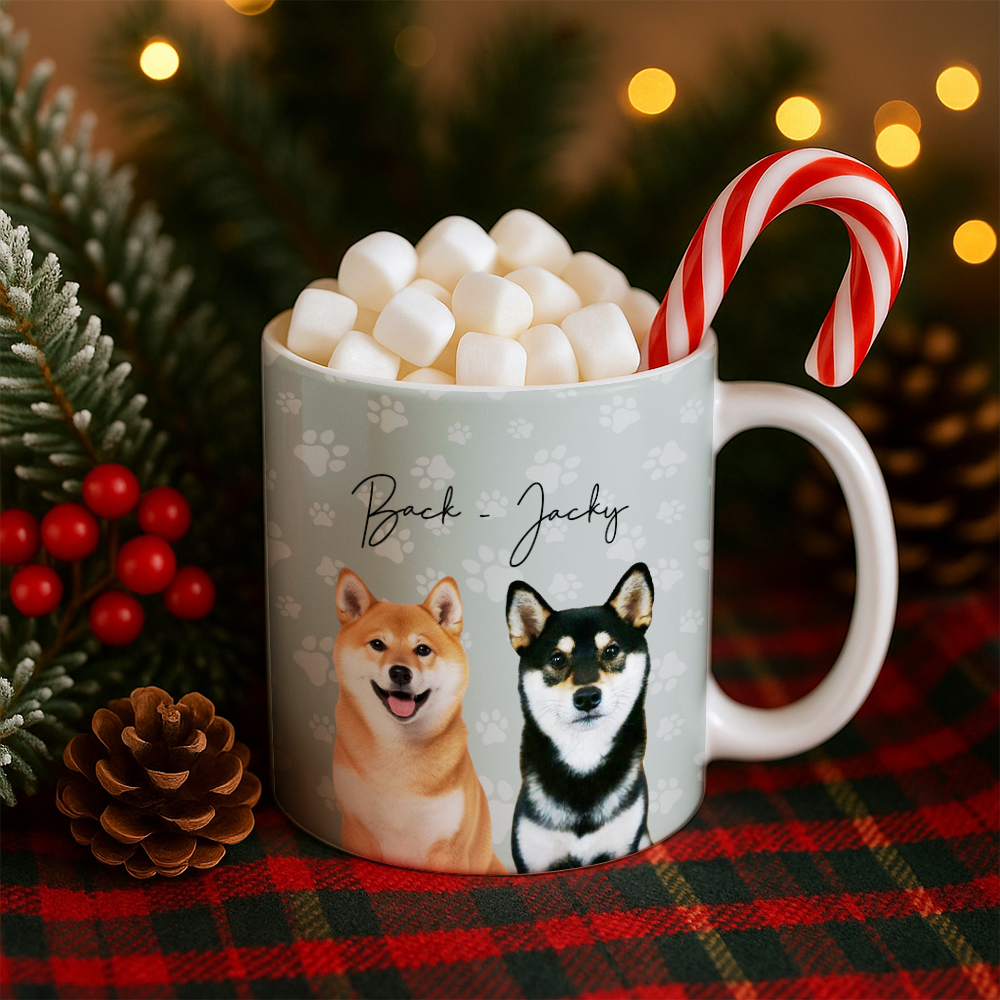 Custom Photo Pet Dog Cat Mug – Personalized Pet Face with Paw Pattern Style 3 TH99