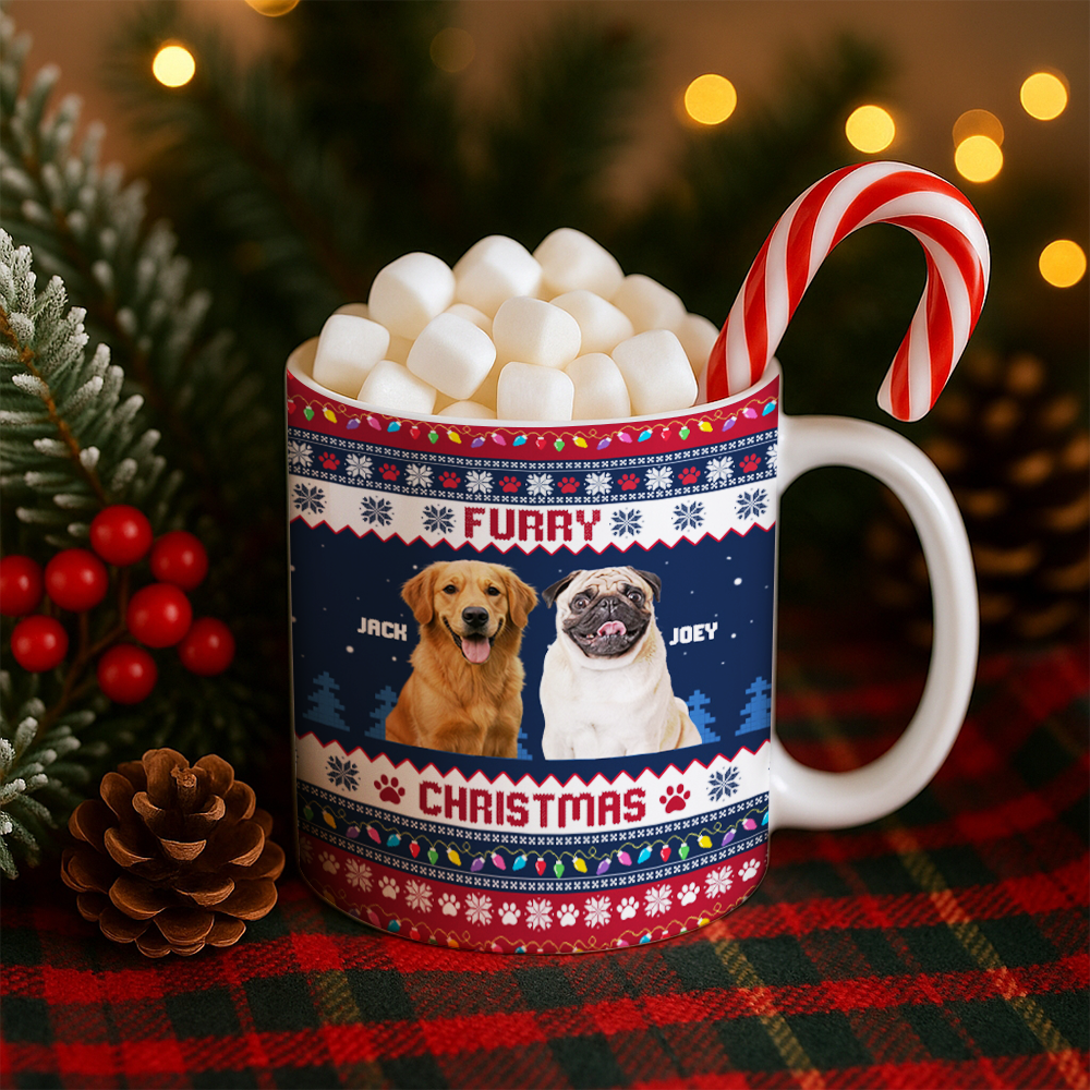 Personalized Dog Photo Christmas Mug – Custom Pet Ceramic Coffee Cup, Holiday Gift for Dog Lovers, Cute Pet Xmas Present TH99