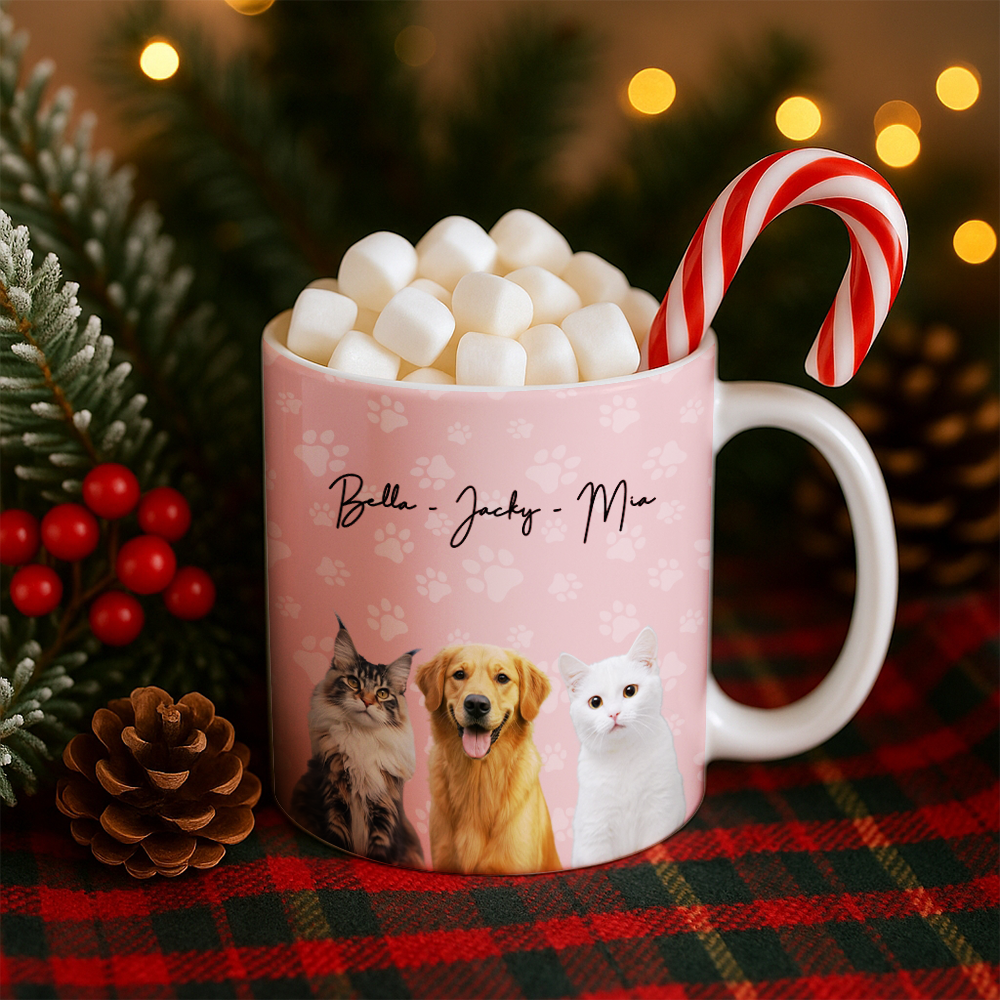 Custom Photo Pet Dog Cat Mug – Personalized Pet Face with Paw Pattern Style 2 TH99