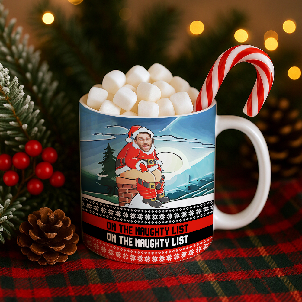 Personalized Photo Face Funny Naughty List Christmas Mug – Custom Face Xmas Gift TH99