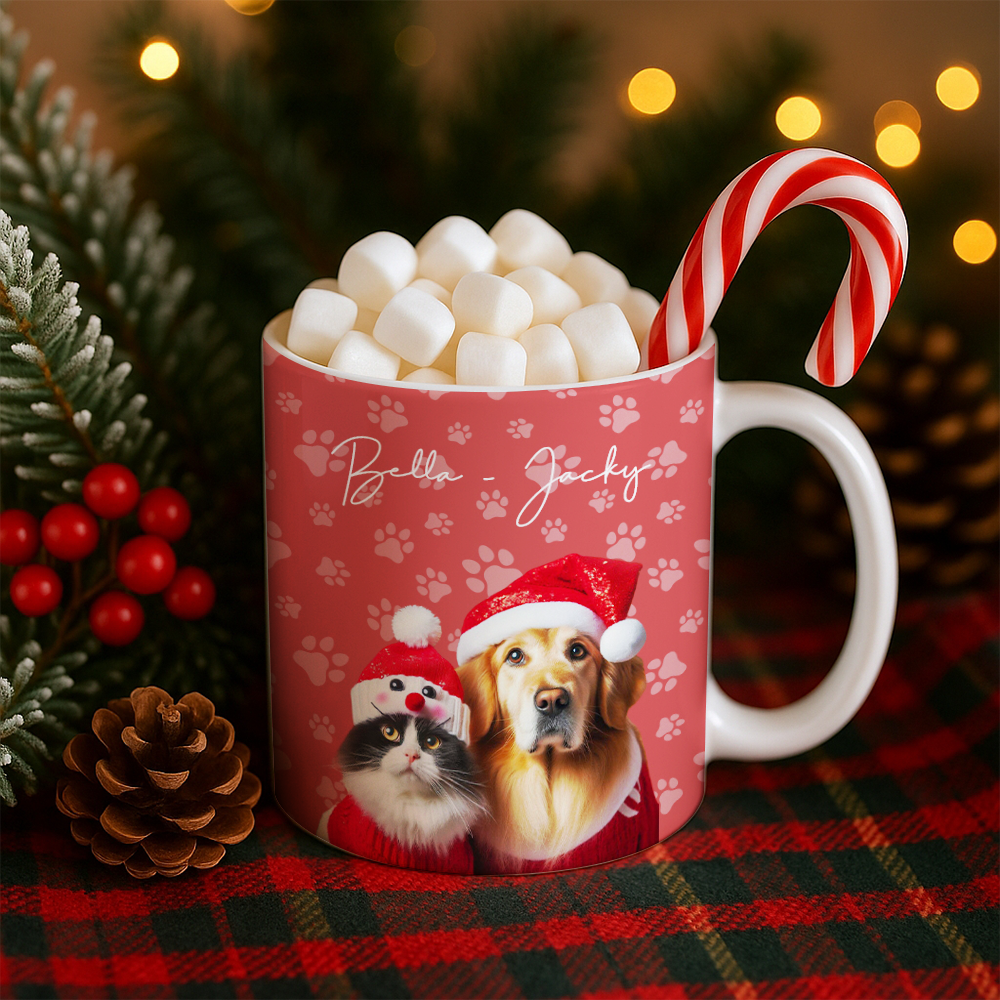 Custom Photo Pet Dog Cat Mug – Personalized Pet Face with Paw Pattern Style 5 TH99