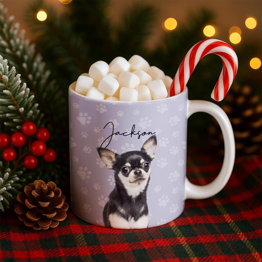 Custom Photo Pet Dog Cat Mug – Personalized Pet Face with Paw Pattern Style 4 TH99