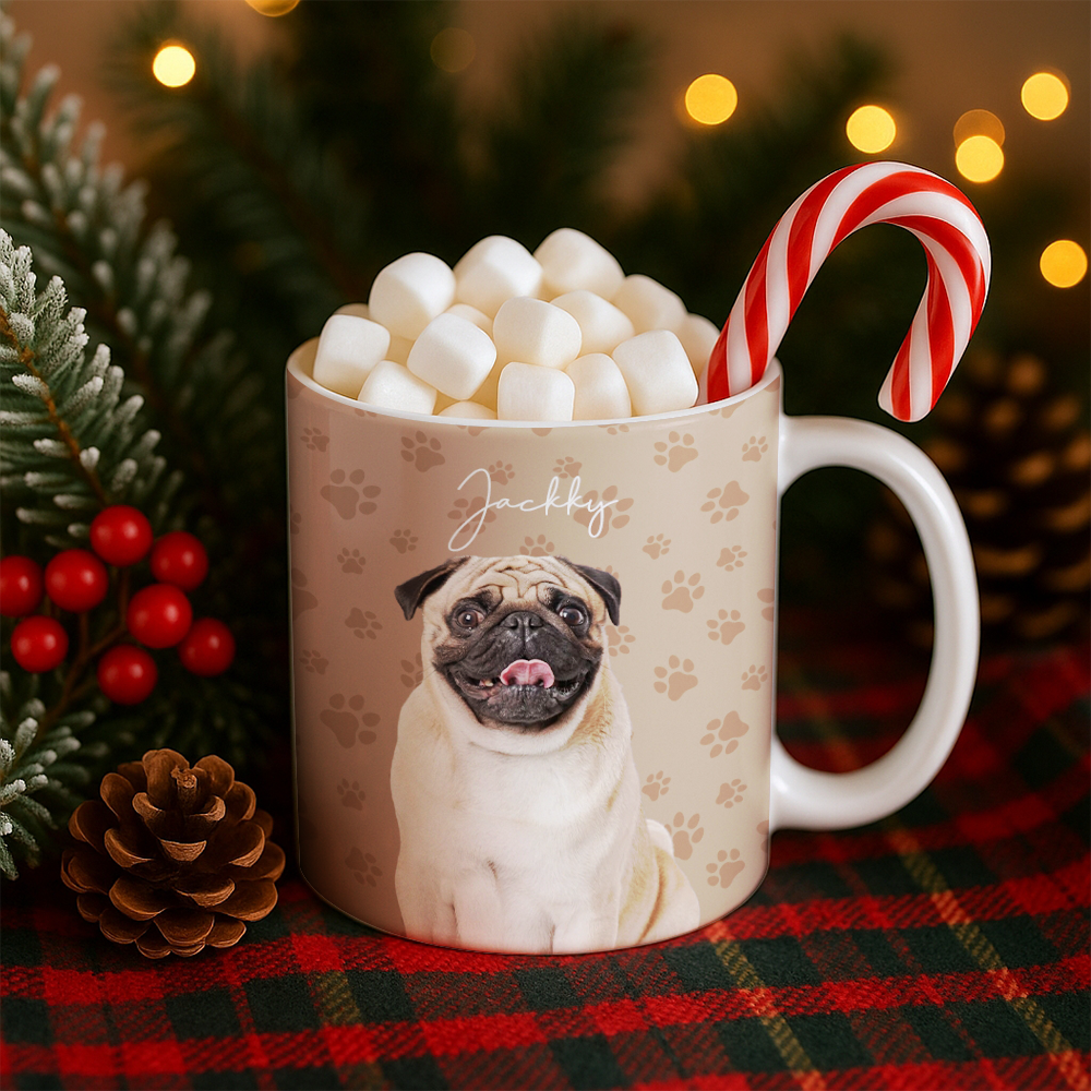 Custom Photo Pet Dog Cat Mug – Personalized Pet Face with Paw Pattern Style 1 TH99