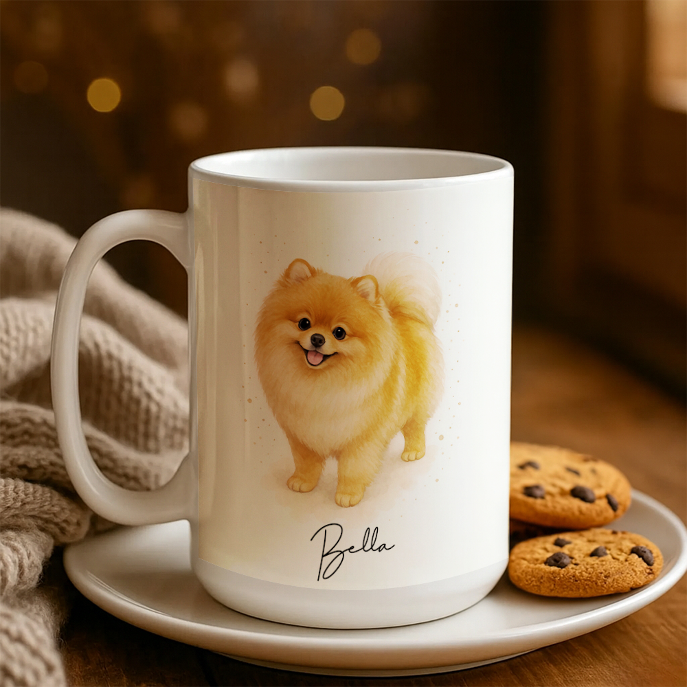 Personalized Pet Portrait Mug – Custom Dog Photo Mug, Pet Art Style 1 Ceramic Cup, Unique Gift for Pet Lovers TH99