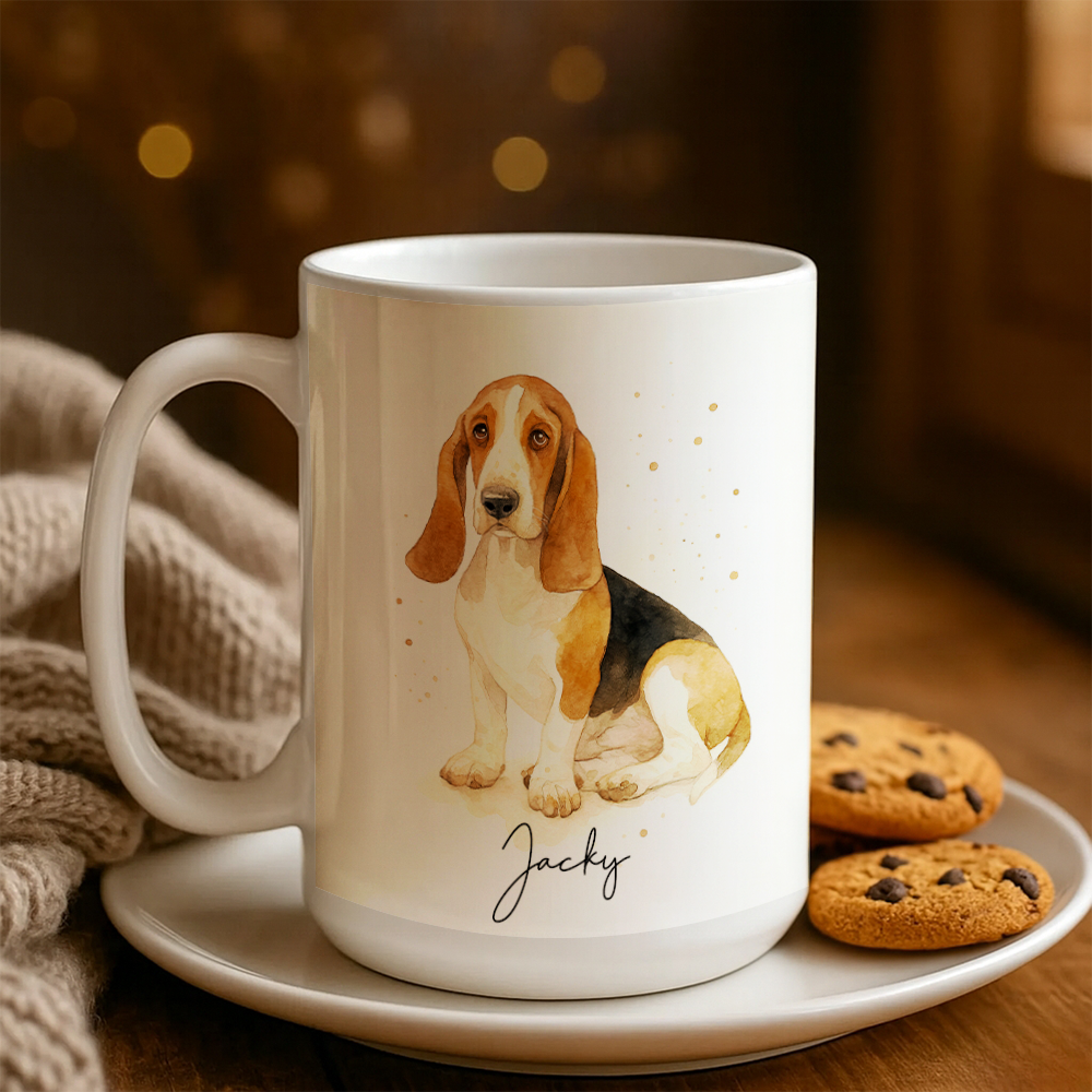 Personalized Pet Portrait Mug – Custom Dog Photo Mug, Pet Art Style 2 Ceramic Cup, Unique Gift for Pet Lovers TH99