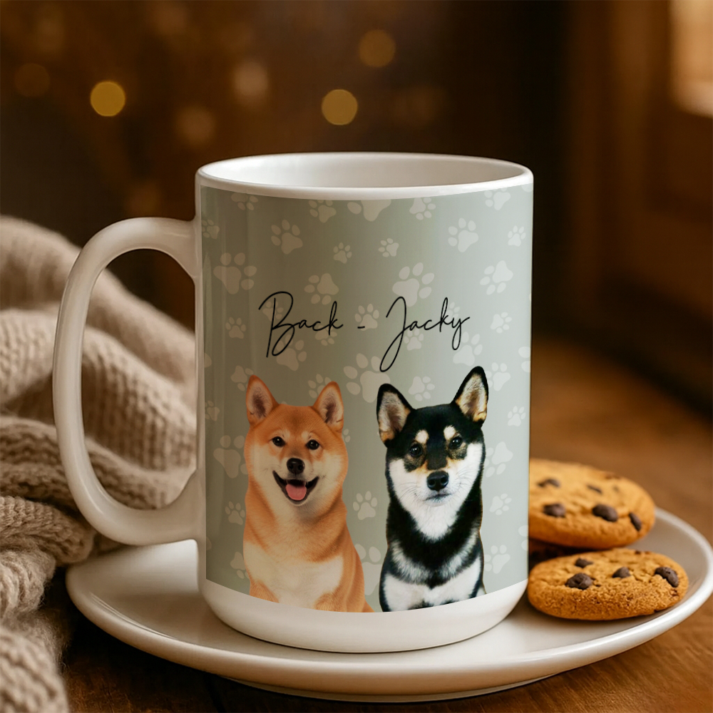 Custom Photo Pet Dog Cat Mug – Personalized Pet Face with Paw Pattern Style 3 TH99
