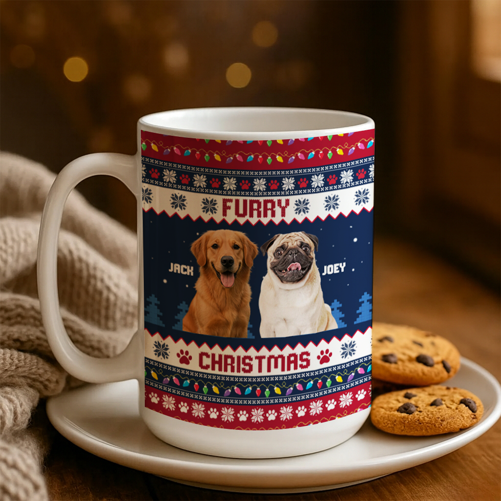 Personalized Dog Photo Christmas Mug – Custom Pet Ceramic Coffee Cup, Holiday Gift for Dog Lovers, Cute Pet Xmas Present TH99