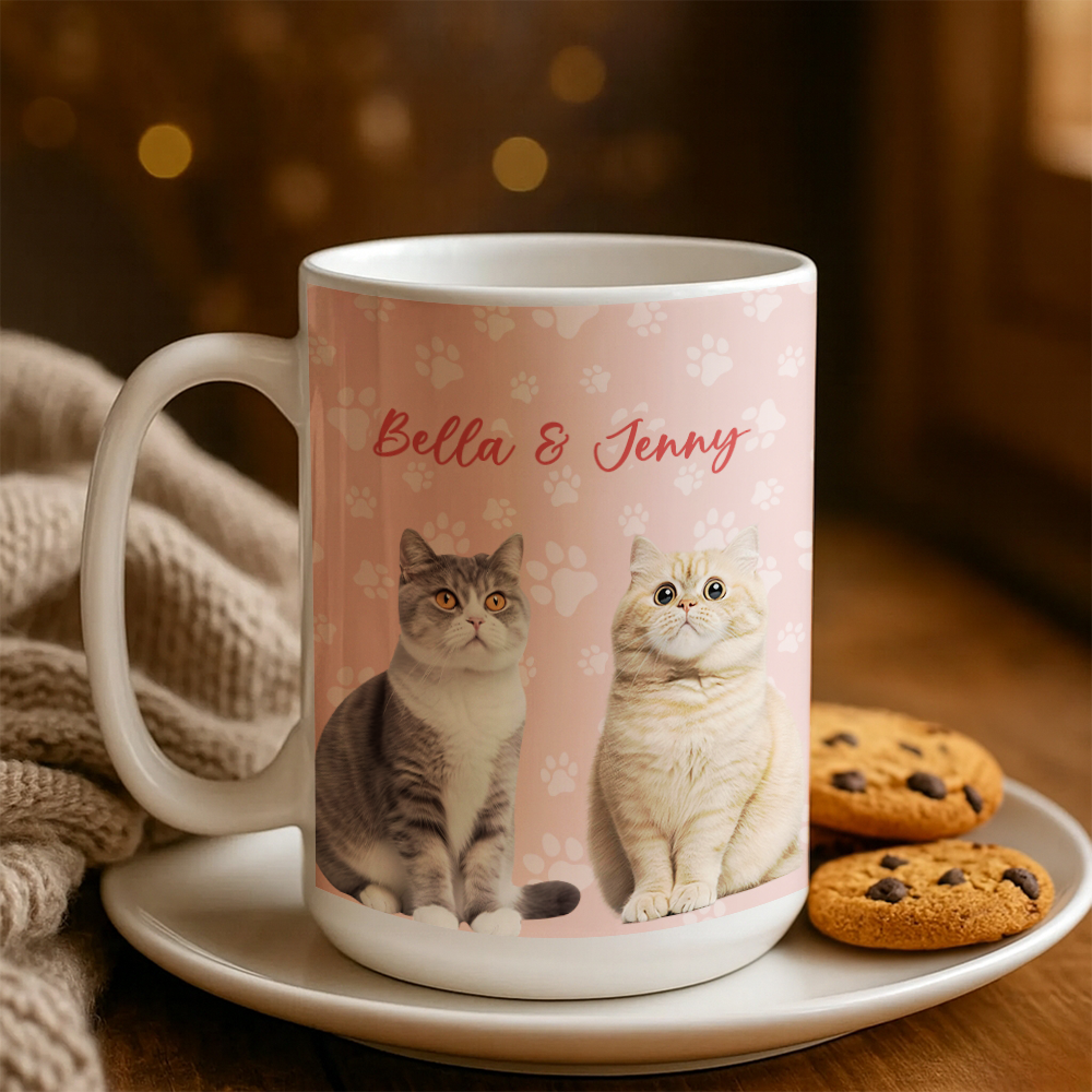 Personalized Pet Photo and Name Mug – Custom Dog or Cat Cup with Paw Design, Cute Pet Lover Gift, Custom Ceramic Coffee Mug, Unique Pet Present TH99