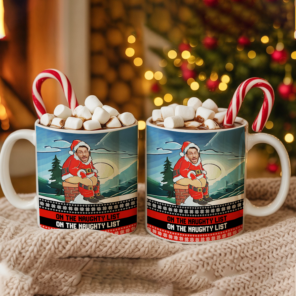 Personalized Photo Face Funny Naughty List Christmas Mug – Custom Face Xmas Gift TH99