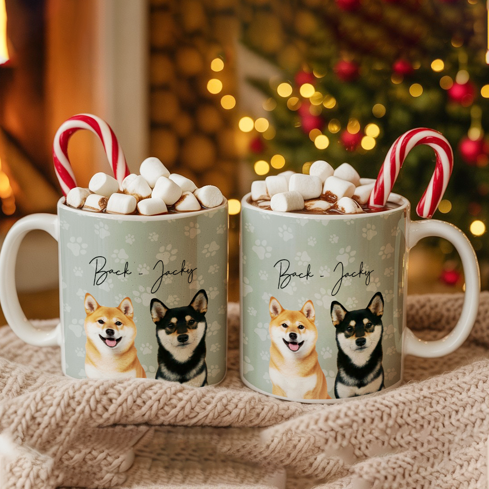Custom Photo Pet Dog Cat Mug – Personalized Pet Face with Paw Pattern Style 3 TH99