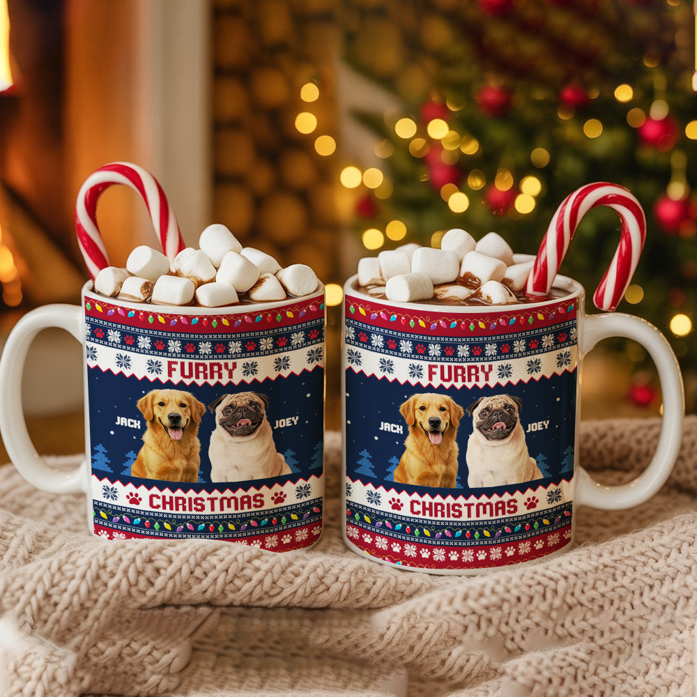 Personalized Dog Photo Christmas Mug – Custom Pet Ceramic Coffee Cup, Holiday Gift for Dog Lovers, Cute Pet Xmas Present TH99