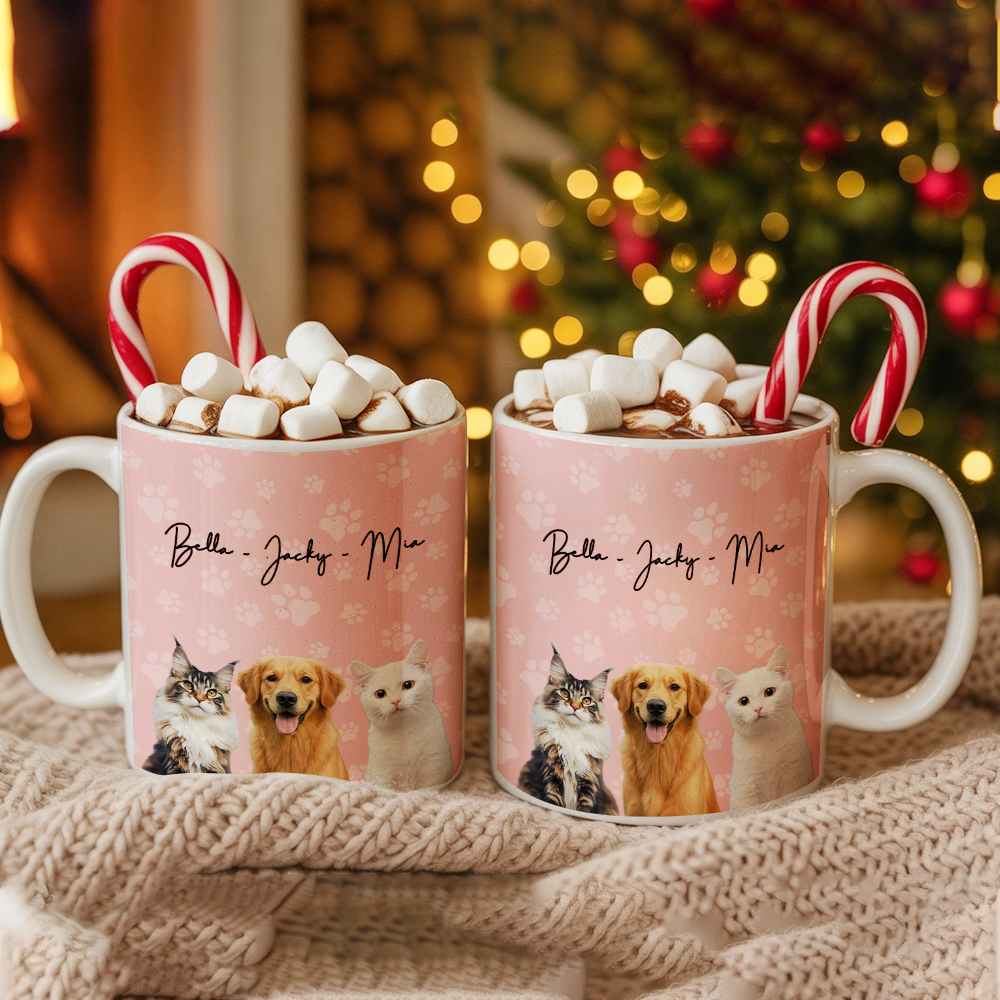 Custom Photo Pet Dog Cat Mug – Personalized Pet Face with Paw Pattern Style 2 TH99