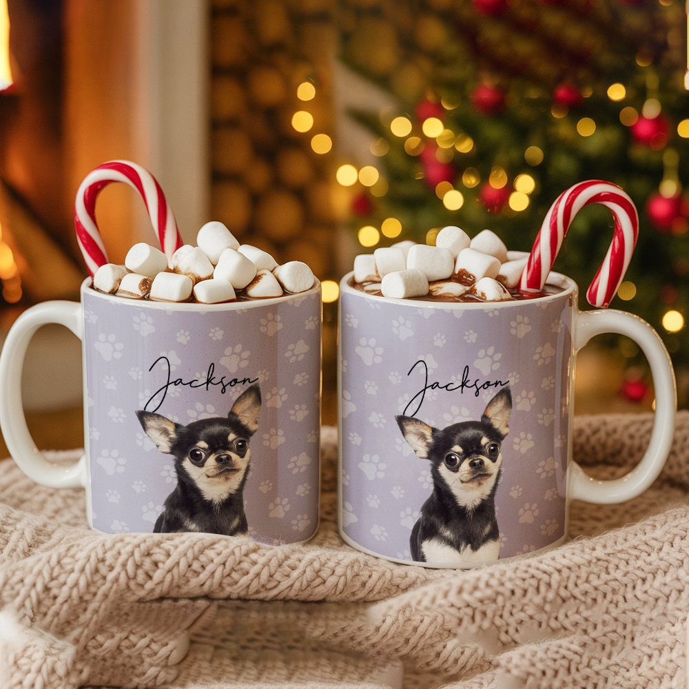 Custom Photo Pet Dog Cat Mug – Personalized Pet Face with Paw Pattern Style 4 TH99