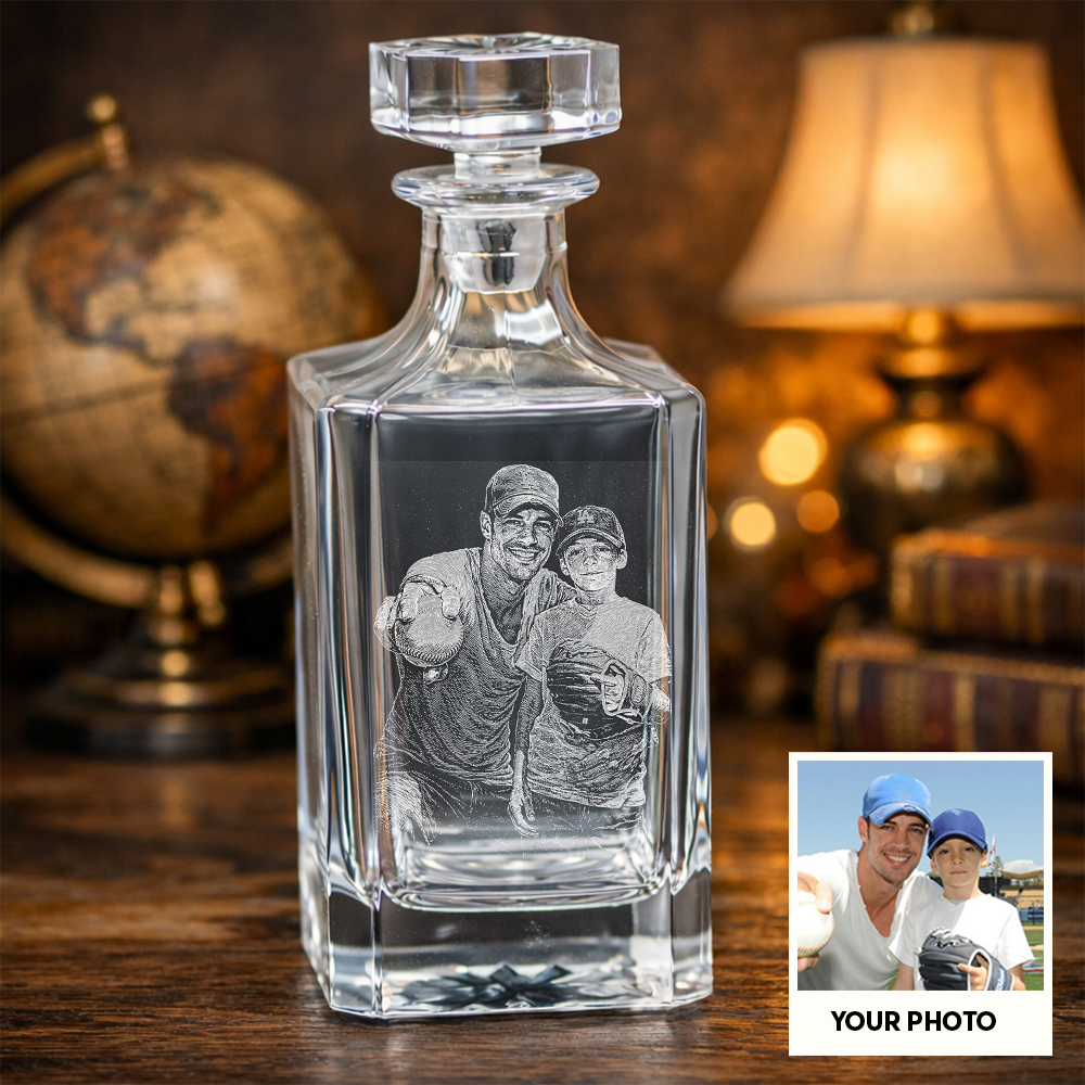 Custom Photo Baseball Dad Whiskey Decanter with Photo, Custom Decanter with Your Photo, Personalized Family Gift THUC99