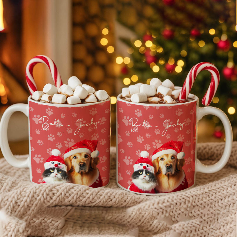 Custom Photo Pet Dog Cat Mug – Personalized Pet Face with Paw Pattern Style 5 TH99