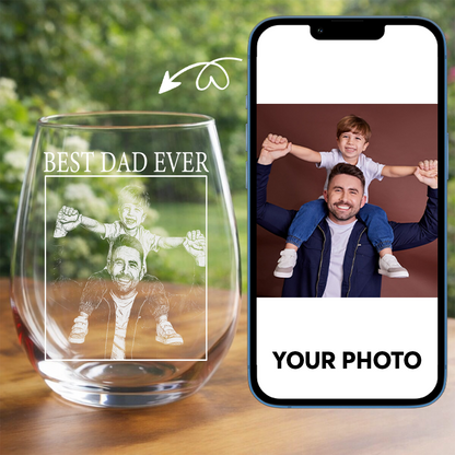 Custom Photo Best Dad Ever Wine Glass, Father's Day Gift for Dad from Kids THUC99