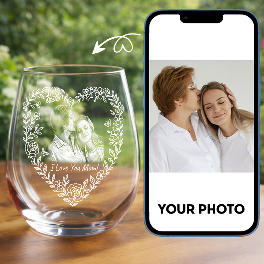 Custom Photo Mother's Day Heart Shape Wine Glass, Personalized Mom Gift THUC99