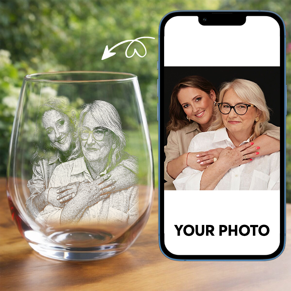 Custom Photo Mother's Day Stemless Wine Glass, Personalized Gift for Mom from Kids THUC99
