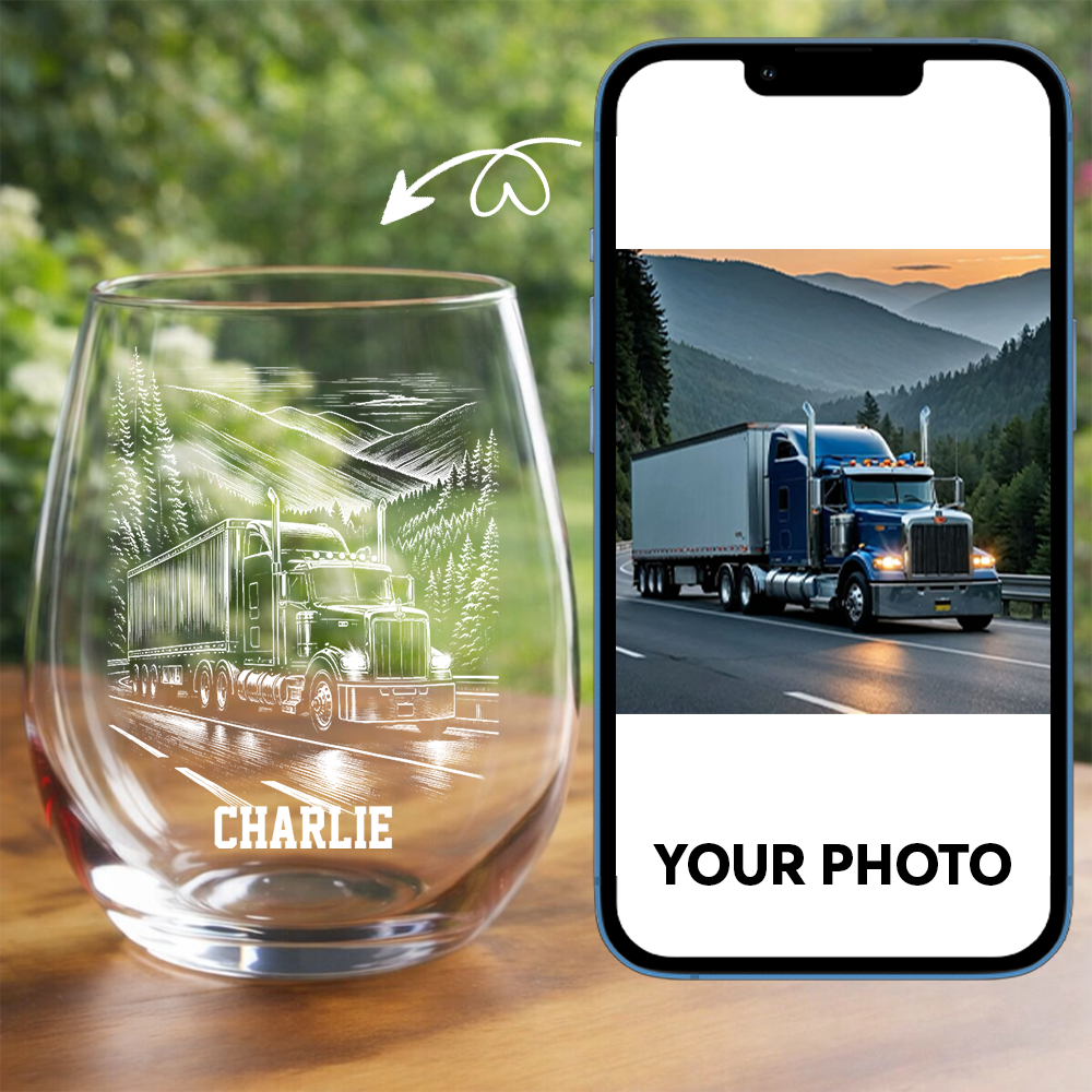 Custom Photo Trucker Driver Wine Glass, Personalized Truck Driver Gift For Father's day THUC99