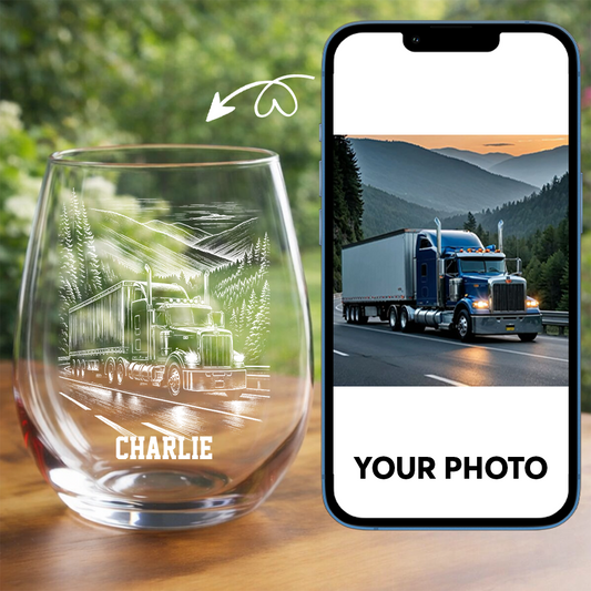 Custom Photo Trucker Driver Wine Glass, Personalized Truck Driver Gift For Father's day THUC99