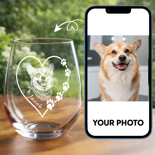 Custom Photo Dog Heart Shape Wine Glass, Personalized Dog Lover Gift for Pet Mom THUC99