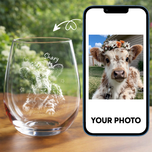 Custom Photo Highland Cow Stemless Wine Glass, Personalized Cow Lover Gift for Her THUC99