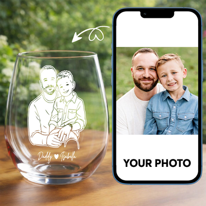 Custom Photo Dad Artwork Stemless Wine Glass, Personalized Gift for Father's Day THUC99