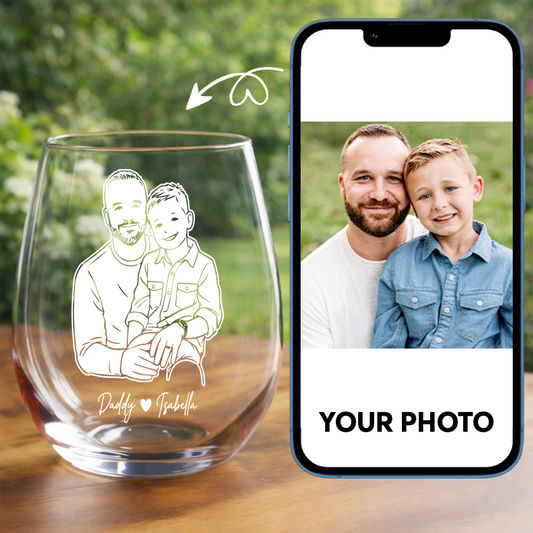 Custom Photo Dad Artwork Stemless Wine Glass, Personalized Gift for Father's Day THUC99