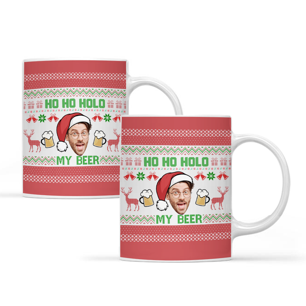 Personalized Photo Face Ho Ho Hold My Beer Christmas Mug – Funny Custom Face Xmas Gift – Holiday Gag Gift for Him TH99