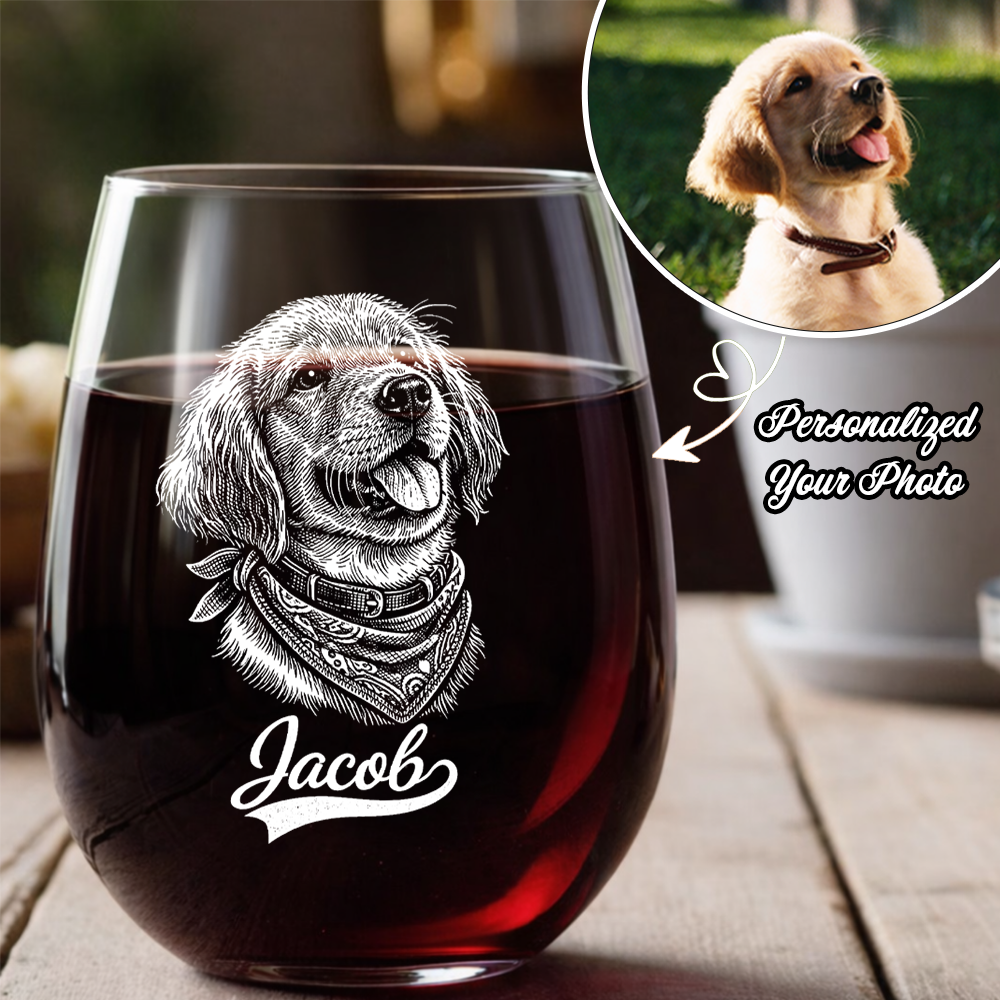 Custom Photo Dog with Name Wine Glass, Personalized Dog Lover Gift THUC99