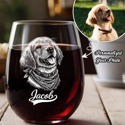Custom Photo Dog with Name Wine Glass, Personalized Dog Lover Gift THUC99