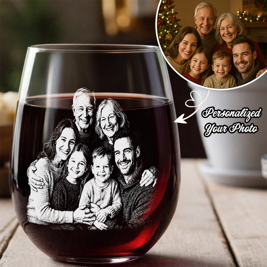 Custom Photo Family Love Papa Stemless Wine Glass, Personalized Gift For Father's Day THUC99