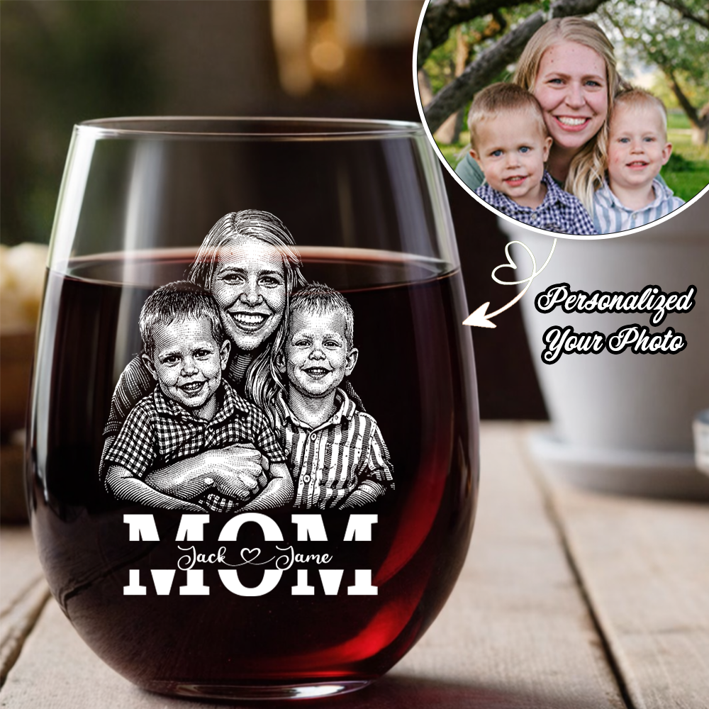 Custom Photo Mother's Day Heart Shape Wine Glass, Personalized Mom Gift THUC99