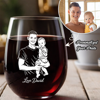 Custom Photo Daddy Wine Glass, Personalized Father's Day Gift for Dad from Kids THUC99