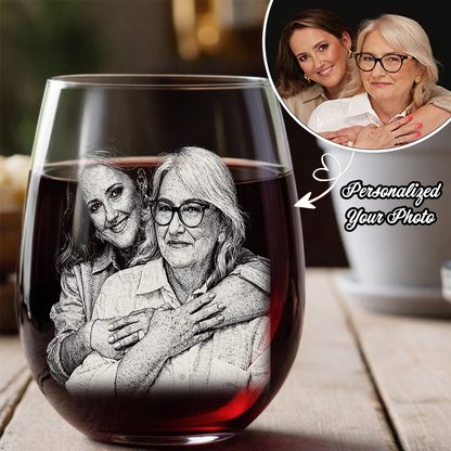 Custom Photo Mother's Day Stemless Wine Glass, Personalized Gift for Mom from Kids THUC99