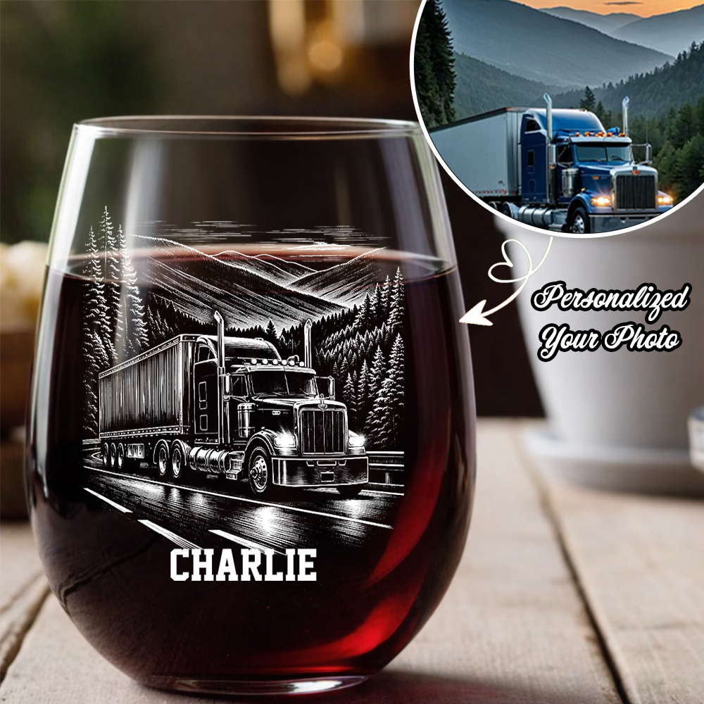 Custom Photo Trucker Driver Wine Glass, Personalized Truck Driver Gift For Father's day THUC99