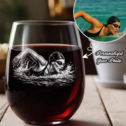 Custom Photo Swim Team Wine Glass, Personalized Swimmer Gift for Sports Lover THUC99