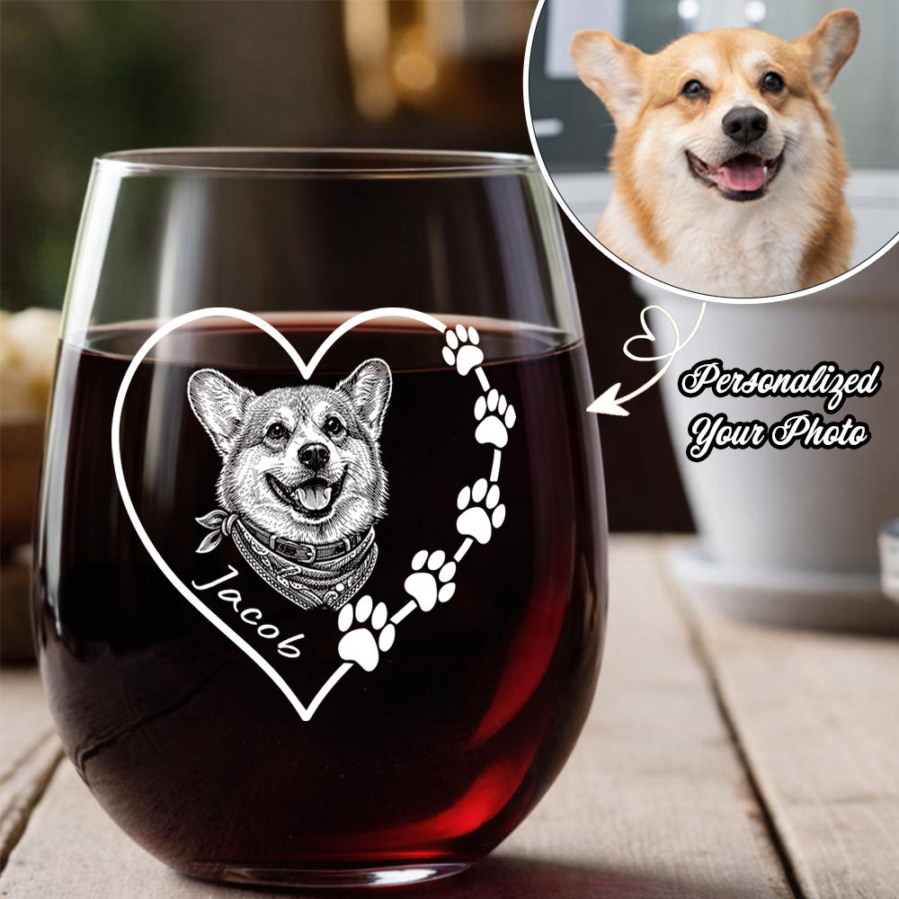 Custom Photo Dog Heart Shape Wine Glass, Personalized Dog Lover Gift for Pet Mom THUC99