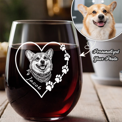 Custom Photo Dog Heart Shape Wine Glass, Personalized Dog Lover Gift for Pet Mom THUC99