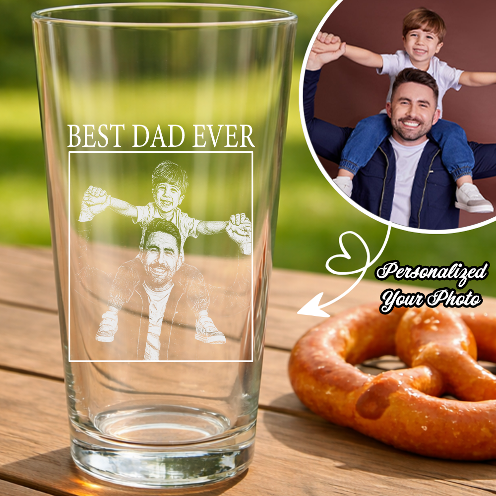 Custom Photo Best Dad Ever Wine Glass, Father's Day Gift for Dad from Kids THUC99