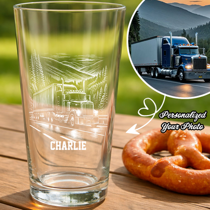 Custom Photo Trucker Driver Wine Glass, Personalized Truck Driver Gift For Father's day THUC99