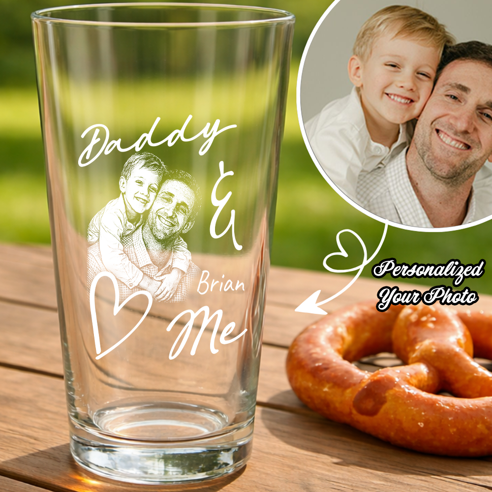 Custom Photo Daddy Love Me Stemless Wine Glass, Personalized Gift for Dad from Kids THUC99