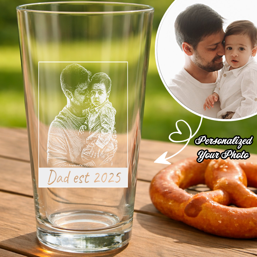 Custom Photo Dad Est Stemless Wine Glass, Personalized Father's Day Gift THUC99