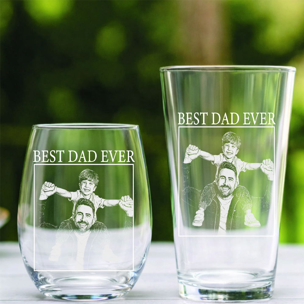 Custom Photo Best Dad Ever Wine Glass, Father's Day Gift for Dad from Kids THUC99